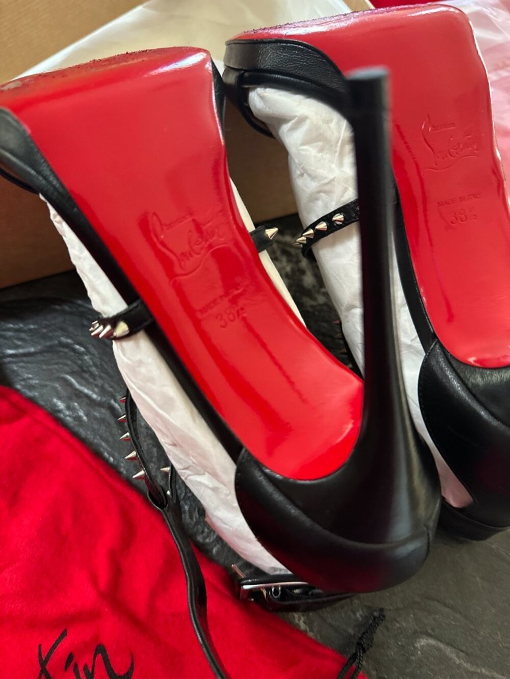 Christian Louboutin Choca Lux 120 Black Spiked Sandals 38.5 - Picture 6 of 11